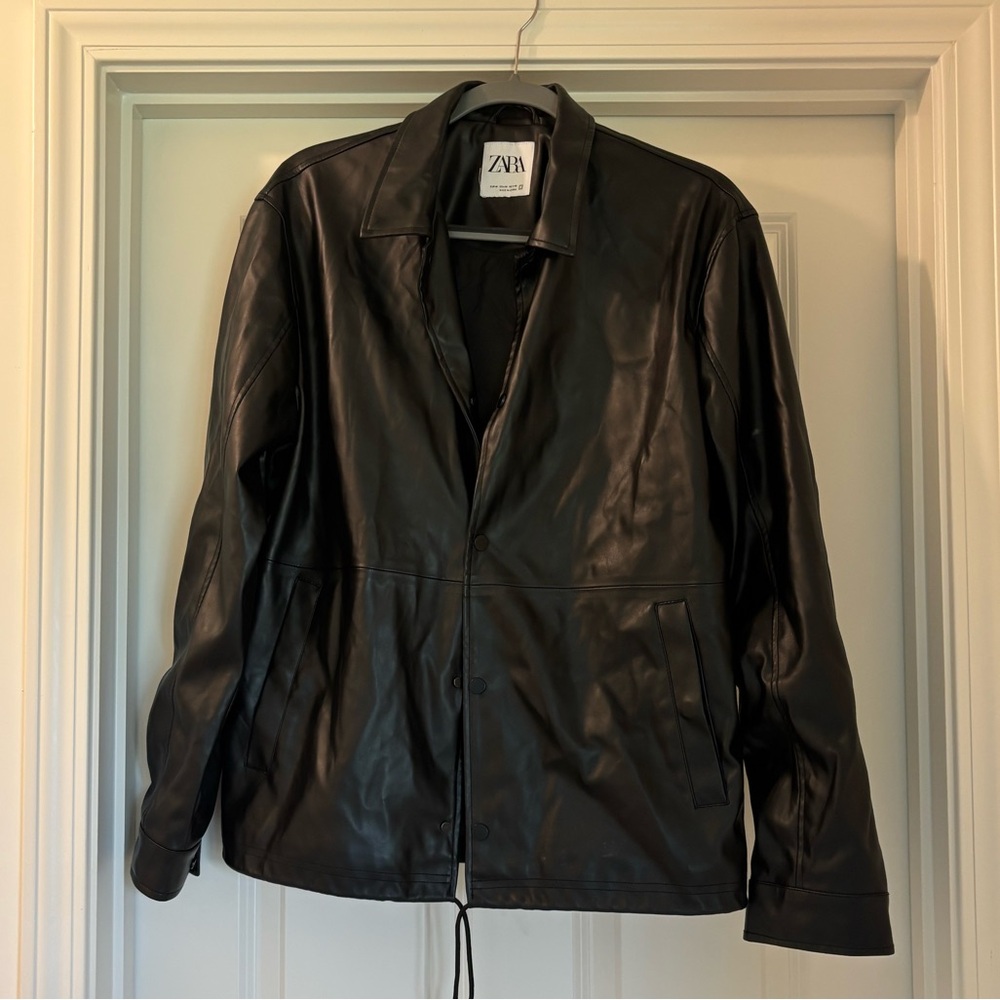 Zara Black Leather Jacket Classic Biker Style